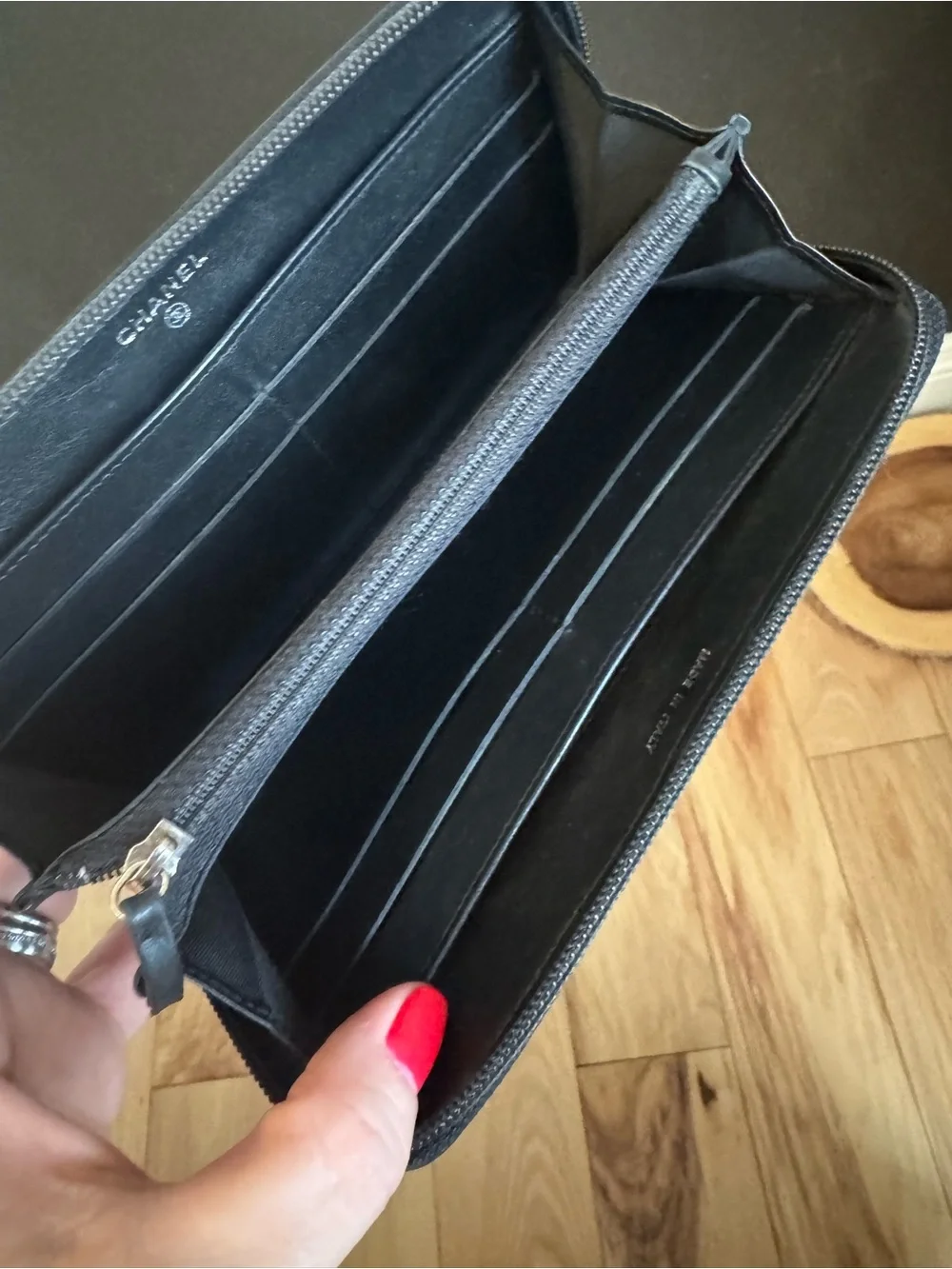 CHANEL Black Caviar Leather Zip-Around Wallet with Logo with Dustbag, box & COA